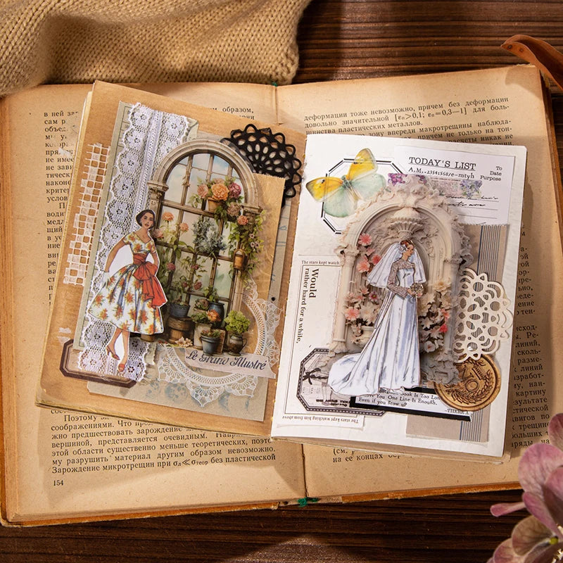 JIANQI 10pcs/pack Flowers Window Sticker PET Materials Collage Junk Journal DIY Scrapbooking Supplies Aesthetics Decor Sticker