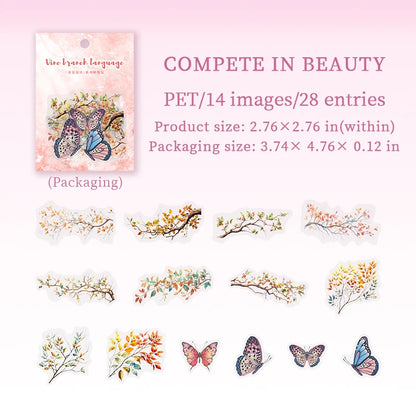 30pcs Butterfly branches leaves stickers PET Materials Collage Junk Journal DIY Scrapbooking Supplies Aesthetics Decor Sticker