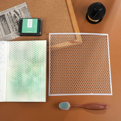 JIANWU Red Brick Honeycomb Fish Scale Graphic Plastic Masking Panel Material Stamp Creative DIY Student Supplies Stationery