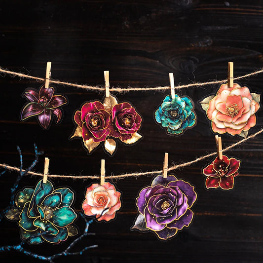 JIANQI 10pcs Transparent Flowers PET Stickers Scrapbooking Materials DIY Junk Journal Collage Collage language Decor Stickers