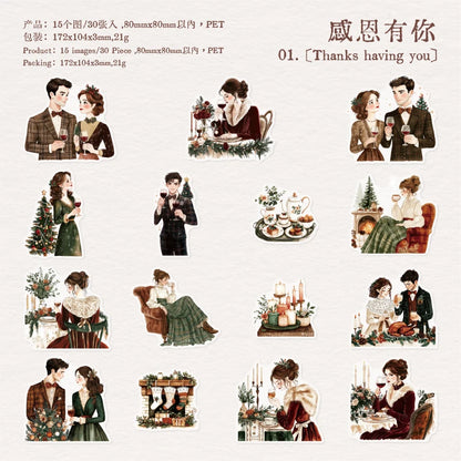 JIANQI 30 pcs PET Large size Stickers Lover Love Decorative handmade Scrapbooking Material Diary Album Craft Supplies