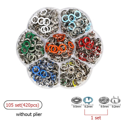 Zxiixz 420PCS Colored Metal Buttons Snap Hollow Prong Press Studs for DIY Craft Supplies Bag Clothes