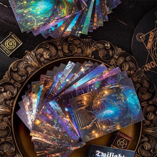 10pcs Night Forest Landscape Material Stickers Scrapbooking Junk Journal Creative Stationery DIY Deco Stickers School Supplies