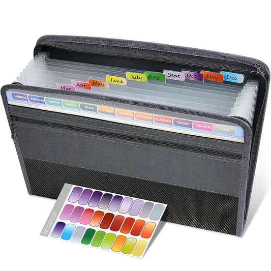 Accordion File Organizer with Safe Zipper, 13 Pocket Expanding File Folder with Front Pencil Pouch,  School Office Supplies