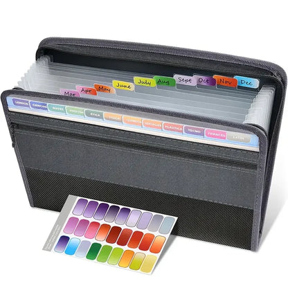 13 Pocket Accordion File Organizer with Safe Zipper Front Pencil Pouch for School Office Supplies Expanding Folder
