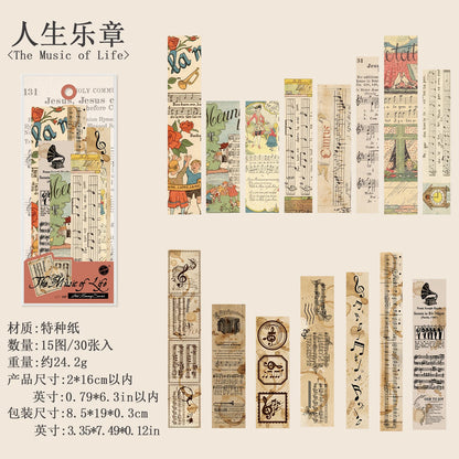 JIANQI 30pcs Vintage Long strip Sticker Pack Junk Journal DIY Scrapbooking Supplies Collage Stationery Stickers