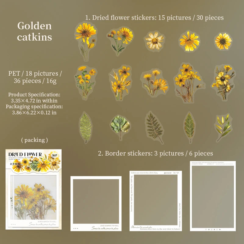 JIANQI 30 pcs Dried flower border PET Stickers Decorative handmade Scrapbooking Material Diary Album Craft Supplies
