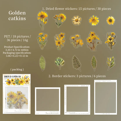 JIANQI 30 pcs Dried flower border PET Stickers Decorative handmade Scrapbooking Material Diary Album Craft Supplies