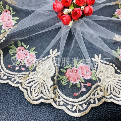 1 Yard Pink Flower Lace trim  Sewing Craft DIY Apparel Lace Fabrics Wide 16CM