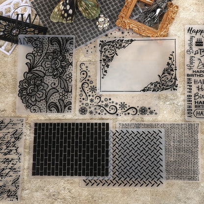 JIANWU Vintage Lace Flower Border Landscape material collage Plastic Embossed Concave Convex Plate Creative  Journal Stationery