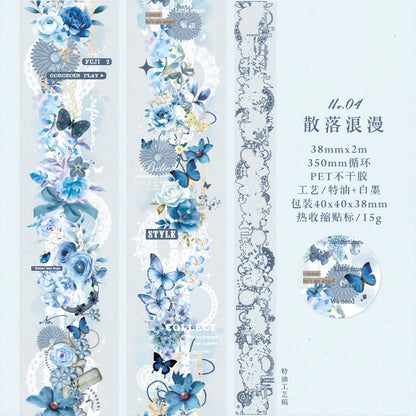 JIANQI 38mm*2m Retro Lace flower PET Tapes DIY Scrapbooking Collage Stationery Decor Journalling Materials Ins Adhesive Stickers