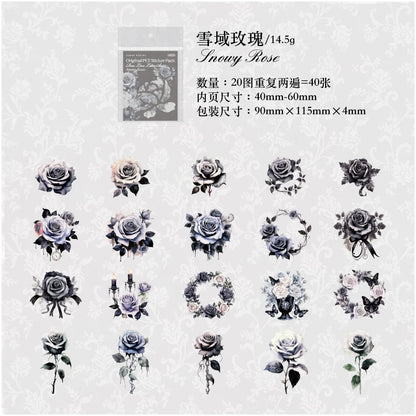 40 Pcs PET Multiple Roses Patterns Stickers Transparent Deco Decals For Scrapbooking Stick Labels Junk Journal Supplies