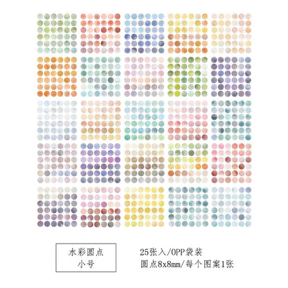 100 Sheets Watercolor Polka Dot Sticker Bullet Journaling Accessories Scrapbooking DIY Color Label Washi Sticker Stationery Gift