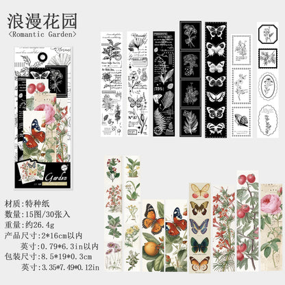 JIANQI 30pcs Vintage Long strip Sticker Pack Junk Journal DIY Scrapbooking Supplies Collage Stationery Stickers