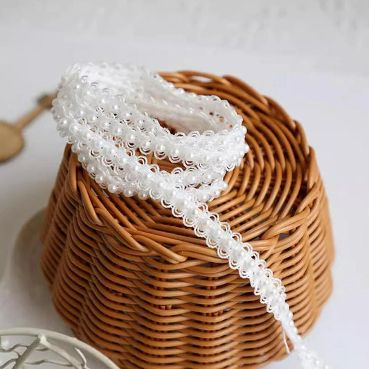 2Yards Beaded Pearl lace Webbing Accessories DIY Dress Decoration Strap Lace