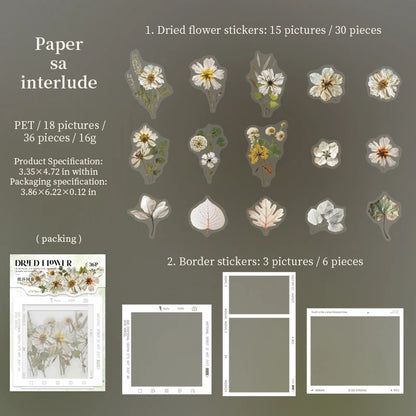 JIANQI 30 pcs Dried flower border PET Stickers Decorative handmade Scrapbooking Material Diary Album Craft Supplies