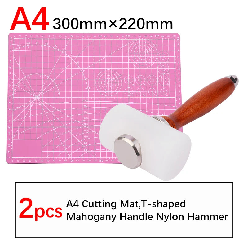 A5/A4/A3 PVC Leather Craft Tool Cutting Mat DIY Double-Sided Self-Healing Mat Bottom Plate Cutting Tool Set with Hammer