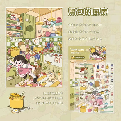 JIANQI Girl's shop Cabin Scene DIY Sticker Highly Playable Sticker Stacking Pasting Festival Birthday Gift for Kid Child
