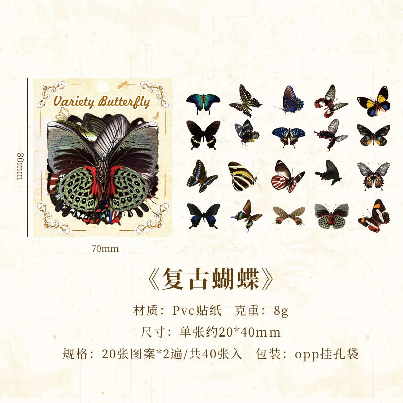 JIANQI 40pcs Color Butterfly Decorative Waterproof Stickers Material Sticker Scrapbooking Label Diary Cup Phone Journal Planner