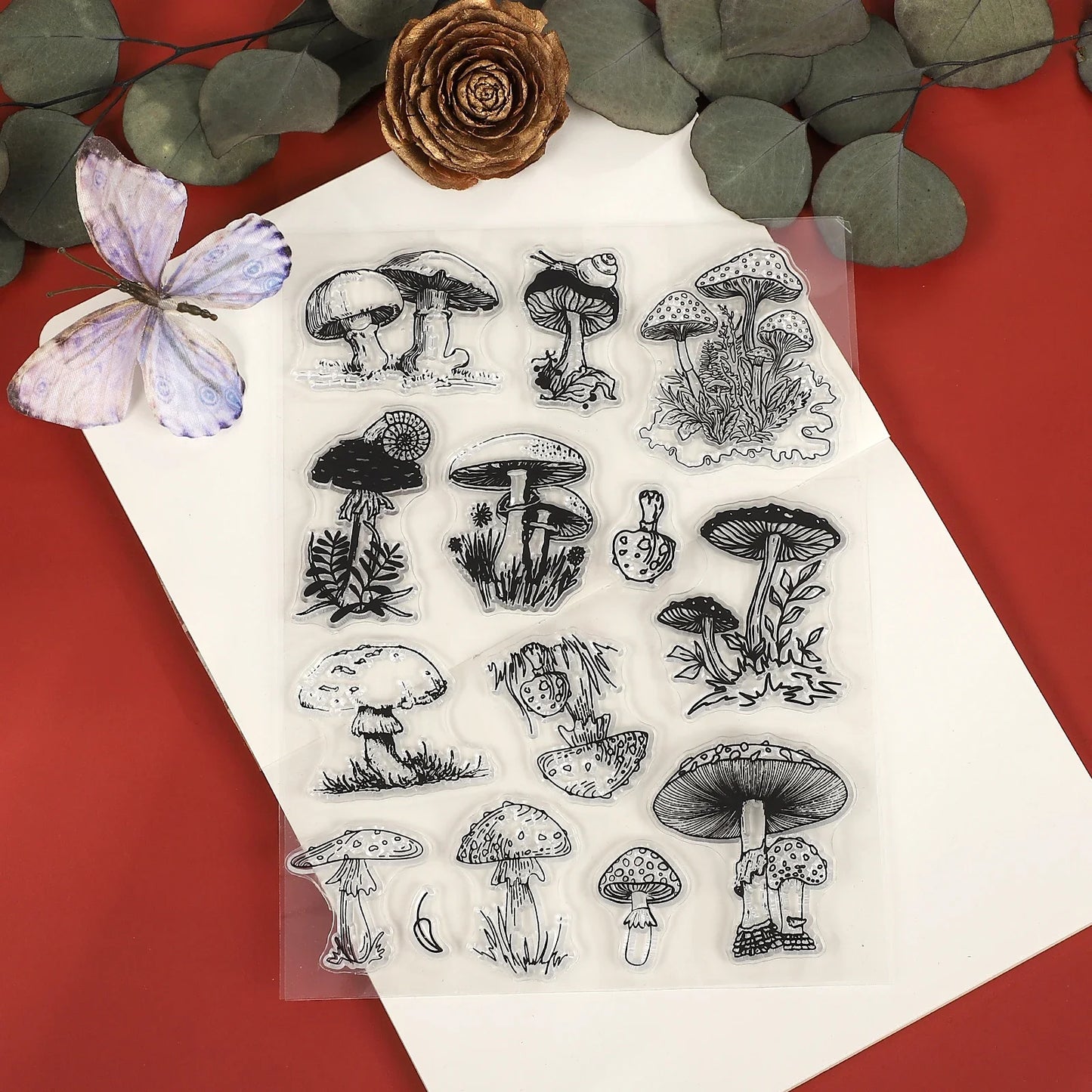 JIANWU Vintage Mushroom Digital Watermark Landscape Material Collage Transparent Silicone Stamp Creative DIY Journal Stationery