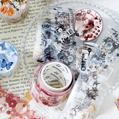 JIANQI 38mm*2m Retro Lace flower PET Tapes DIY Scrapbooking Collage Stationery Decor Journalling Materials Ins Adhesive Stickers