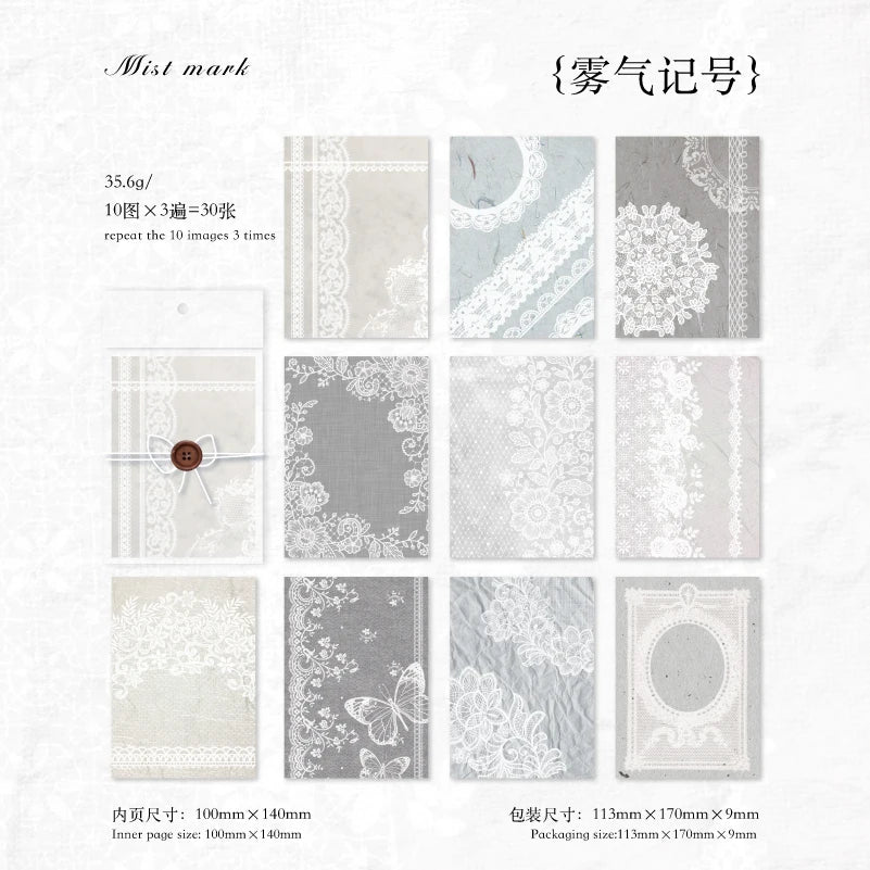 JIANQI 30pcs Vintage Material paper Lace paper Scrapbook Materials DIY Photo Album Collage Journal Creative Stationery supplies
