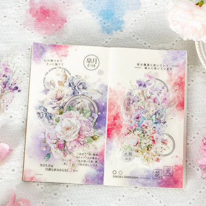 JIANQI 10pcs/pack PET Flower Stickers Smudging Collage Scrapbooking Decor Junk Journal Stationery DIY Flowers Sticker Pack