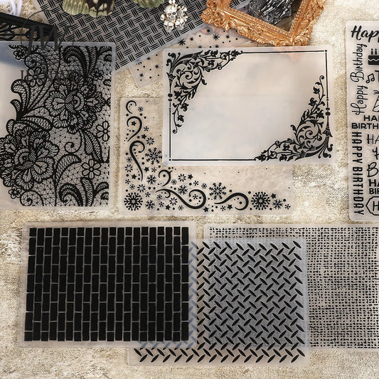 JIANWU Vintage Lace Flower Border Landscape material collage Plastic Embossed Concave Convex Plate Creative  Journal Stationery