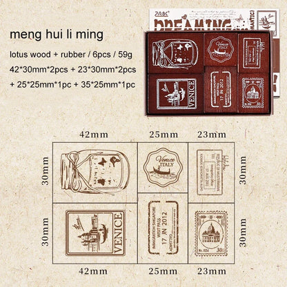 JIANWU 6 Pcs/box The Seal of Elegance Series Vintage Material Collage Wooden Stamp Creative Journal Student Supplies Stationery