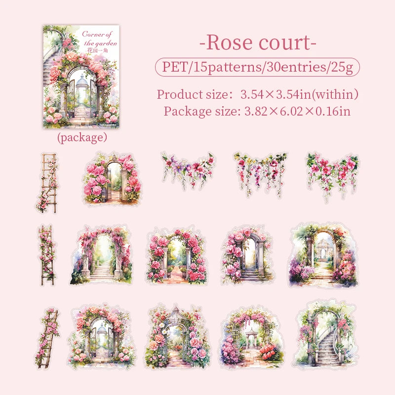 JIANQI 30 pcs Garden corner Decorative PVC Flowers Stickers Scrapbooking Label Diary Stationery Album Phone Cup Journal Planner