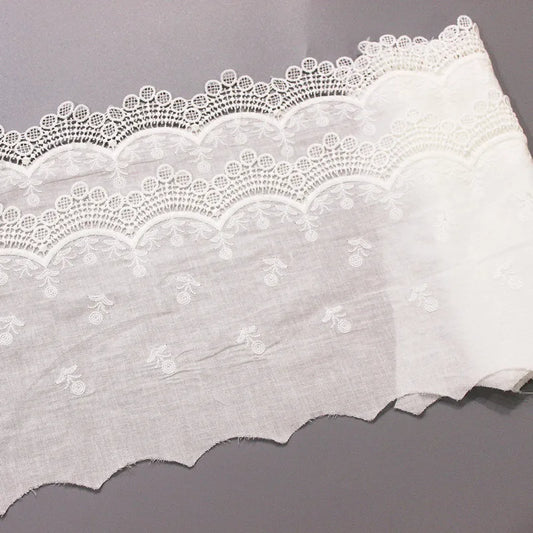 1 Yard White Embroidery Flower Lace Fabric Double-Layer Border DIY Clothing Dress Accessories 22CM Wide