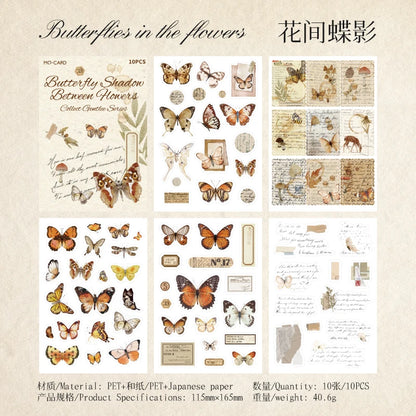 10 pcs PET Die cut Stickers book Butterfly Plants Flowers Decorative handmade Scrapbooking Material Diary Album Craft Supplies