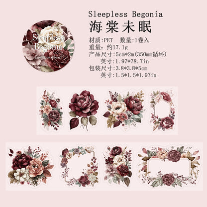 JIANQI 50mm*2m Transparent PET Floral Tapes DIY Scrapbooking Decor Photo Album Collage Journalling Materials Aesthetics Stickers