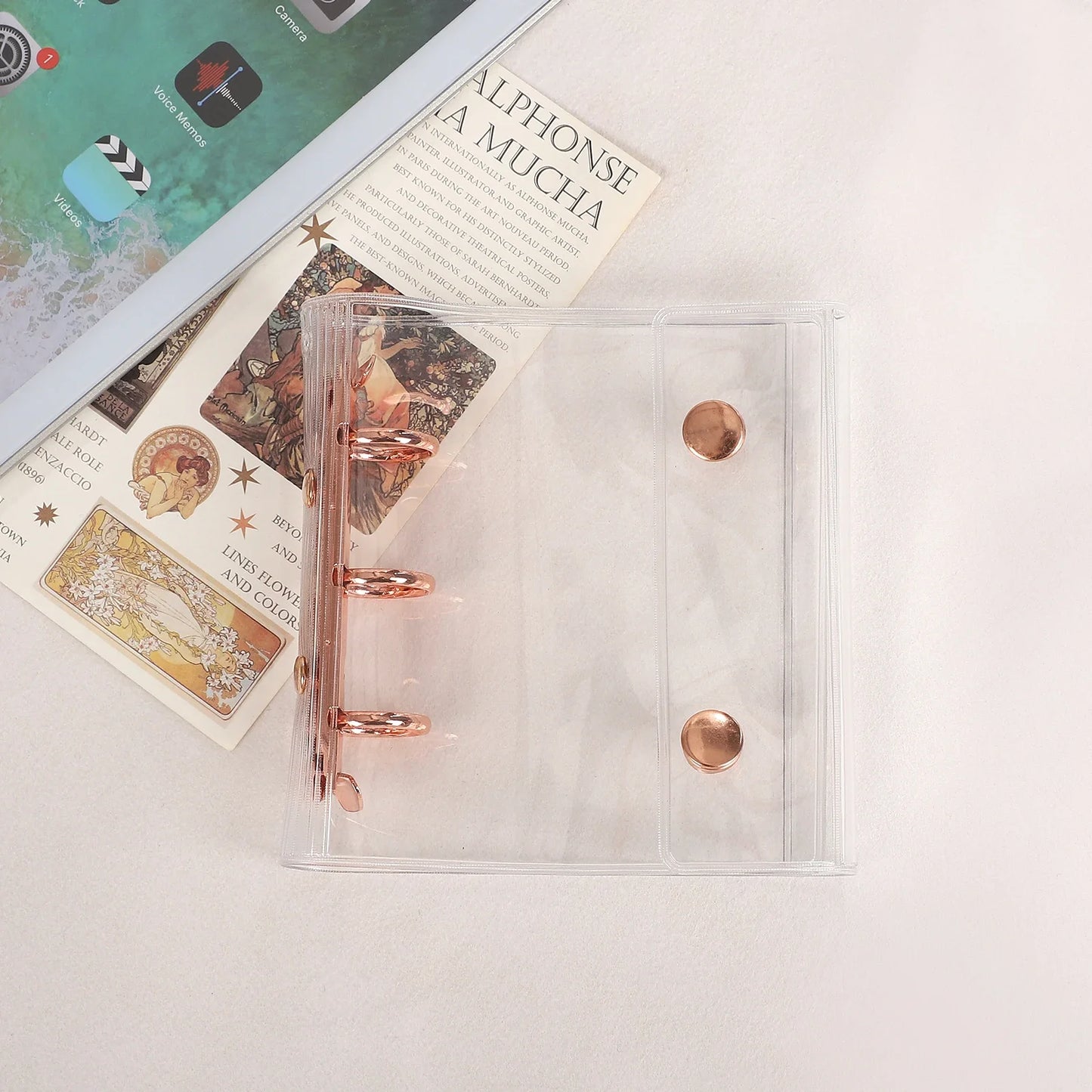 JIANWU Double Buckle A8Mini 3-hole Transparent Loose Leaf Material Storage Notebook Creative Journal Student Supplies Stationery