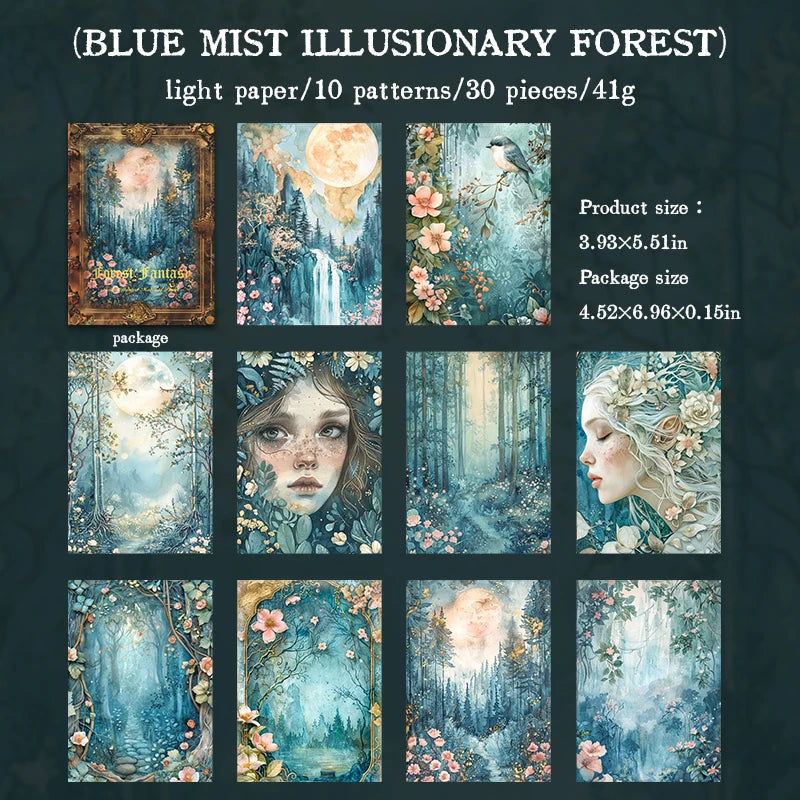 JIANQI 30 pcs Forest fantasy Series Material paper Decorative paper Diy Diary Album Scrapbooking Material Junk Journal Supplie