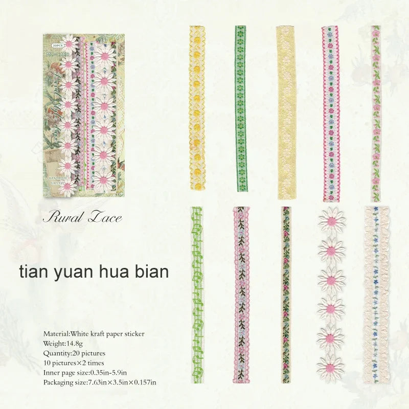 JIANWU Handmade Gallery Series Vintage Lace Flower Bow Landscape Material Collage Strip Sticker Creative DIY Journal Stationery