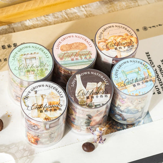 JIANQI 50mm*2m PET Tapes Cute Cat DIY Scrapbooking Decor Photo Album Collage Junk Journal Materials Aesthetics Tapes