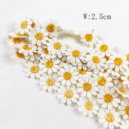 2 Yards White Daisy Flower Lace Fabric Applique Sewing Triming for Clothing Decoration 2.5cm Wide