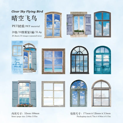 JIANQI 20pcs/pack Window Landscape Stickers Decor Junk Journal DIY Srapbooking Collage Stationery PET Scrapbook supplies