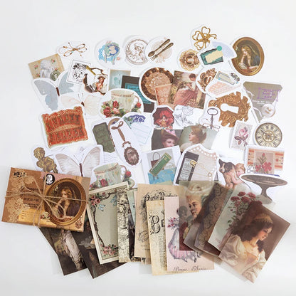 60pcs Vintage Stickers Scrapbook Paper for Scrapbooking Junk Journal School Supplies Creative Stationery DIY Deco Stickers