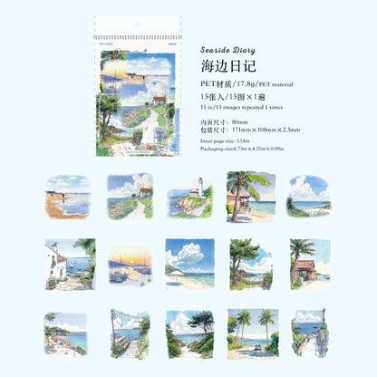 JIANQI 15pcs Urban Landscape PET Stickers Scrapbooking Materials DIY Junk Journal Collage Collage language Decor Stickers