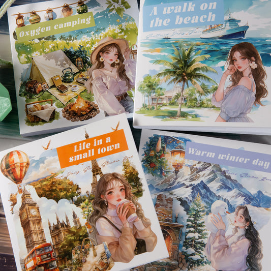 JIANQI 50pcs PET Die cut Stickers book Four Seasons Scenery Decorative handmade Scrapbooking Material Diary Album Craft Supplies