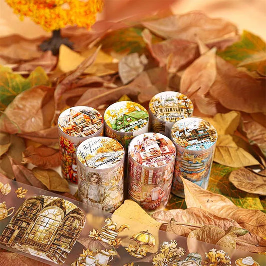 JIANQI 60mm*2m Vintage PET Autumn girl series Tapes DIY Scrapbooking Decor Junk Journal Collage Stationery Craft Tapes