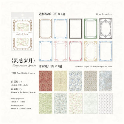 JIANQI 40pcs/pack Hollow border Scrapbooking Material Set Sticker Aesthetic Planner Decoration for Junk Journal Supplies