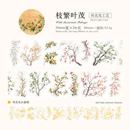 JIANQI 50mm*2m PET Plant Vine and Branch Lamp tape Sticker Decorative collage Adhesive Diy Scrapbooking hand made Masking tape