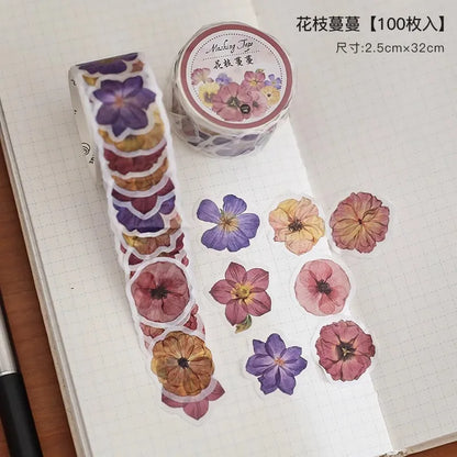 100 sheets Beautiful season Material Stickers Scrapbooking Junk Journal Creative Stationery DIY Deco Stickers School Supplies