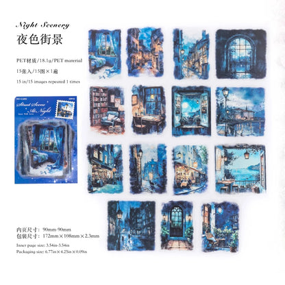 15 pcs Large size Street Walk Landscape Sticker Pack Junk Journal DIY Scrapbooking School Supplies Collage Stationery Stickers