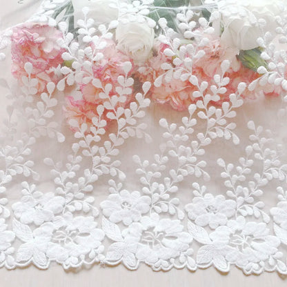 1Yard White Lace Fabric Cotton Embroidered Sewing Supplies  DIY Dress Garment  Accessories 32cm Width