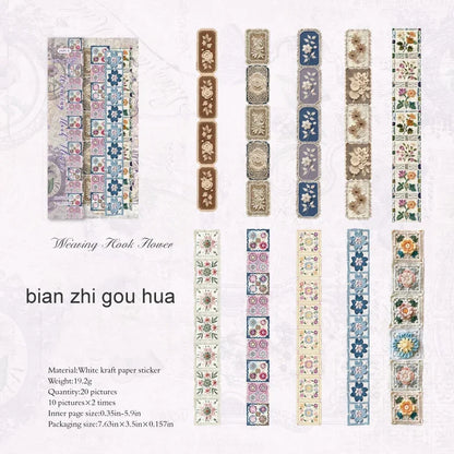 JIANWU Handmade Gallery Series Vintage Lace Flower Bow Landscape Material Collage Strip Sticker Creative DIY Journal Stationery