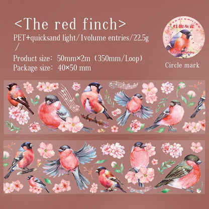 JIANQI 50mm*2m Kawaii Flowers and birds PET tape Decorative Labels Masking tape hand made junk journal supplies